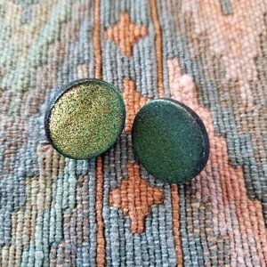 Metallic Green Clay Earrings Studs